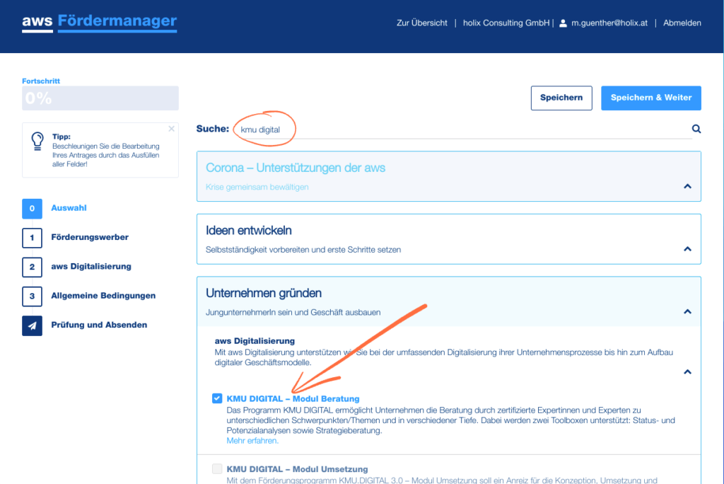 KMU.DIGITAL Foerderung beantragen 3.1 holix.at